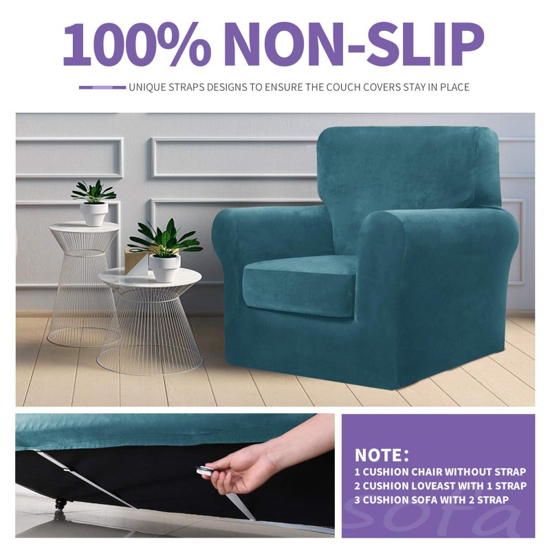 ZNSAYOTX Luxury Velvet Couch Cover 4 Piece (72"-92") Stretch Sofa Covers for 3 Cushion Couch Thick Soft Sofa Slipcover with Non Slip Strap, Dog Pet Friendly Nice Furniture Protector (Peacock Blue) - Image 5